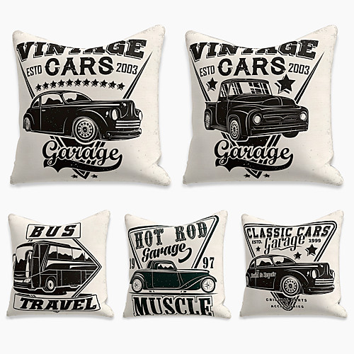 

5 pcs Linen Pillow Cover, Cartoon Square Zipper Polyester Traditional Classic