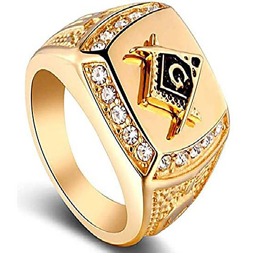 

Men's Stainless Steel Masonic Lodge Freemason Ring Signet Biker Rings for Men, Golden (7)
