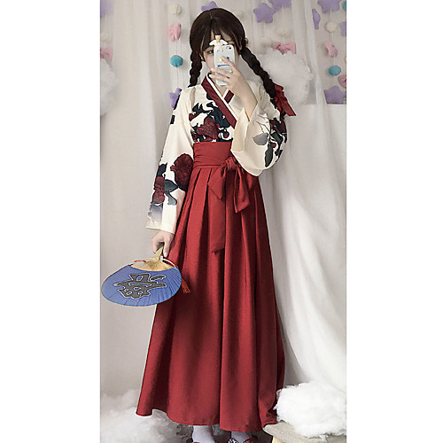 

Adults' Highschool Women's Female Vintage Outfits For School Daily Wear Linen / Cotton Blend Floral Print Masquerade Top Skirt