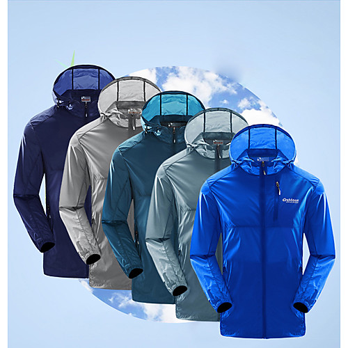 

Men's Hunting Jacket Hiking Skin Jacket Running Skin Jacket Outdoor Sunscreen Breathable Rain Waterproof Quick Dry Summer Solid Colored Top Polyester Camping / Hiking Hunting Fishing Blue Grey Sky