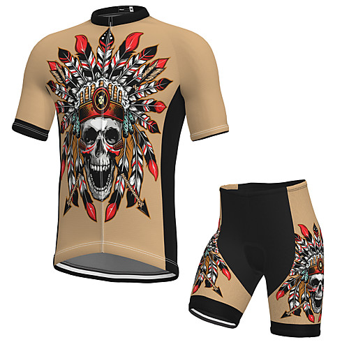 

Men's Short Sleeve Cycling Jersey with Shorts Spandex Khaki Skull Bike Breathable Quick Dry Sports Graphic Mountain Bike MTB Road Bike Cycling Clothing Apparel / Stretchy / Athletic / Athleisure
