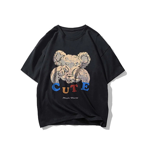 

Men's T shirt Hot Stamping Graphic Prints Bear Animal Print Short Sleeve Daily Tops 100% Cotton Fashion Vintage Classic Black