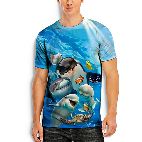 

Men's Tees T shirt 3D Print Graphic Prints Fish Animal Print Short Sleeve Daily Tops Casual Designer Big and Tall Blue
