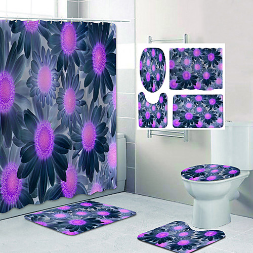 

Misty Flowers Pattern Printing Bathroom Shower Curtain Leisure Toilet Four-Piece Design