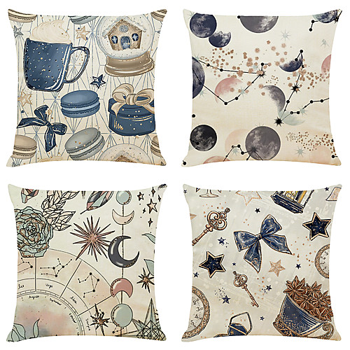 

4 pcs Linen Pillow Cover, Floral&Plants Simple Classic Square Zipper Traditional Classic