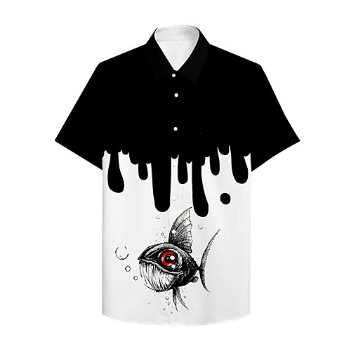 

Men's Shirt 3D Print Graphic Prints Fish Button-Down Print Short Sleeve Casual Tops Casual Designer Big and Tall Black / White