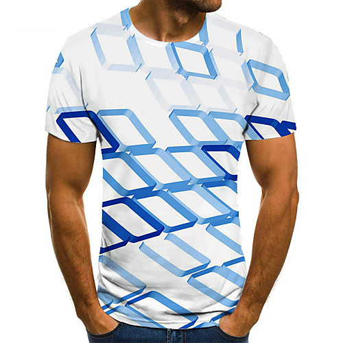 

Men's T shirt 3D Print Geometric 3D Print Print Short Sleeve Casual Tops Casual Fashion Blue