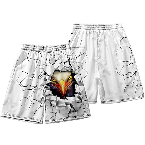 

Men's Casual / Sporty Athleisure Daily Holiday Jogger Shorts Pants Eagle Short Elastic Waist 3D Print White