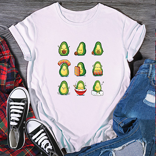 

Women's T shirt Graphic Print Round Neck Tops 100% Cotton Basic Basic Top White Black Purple