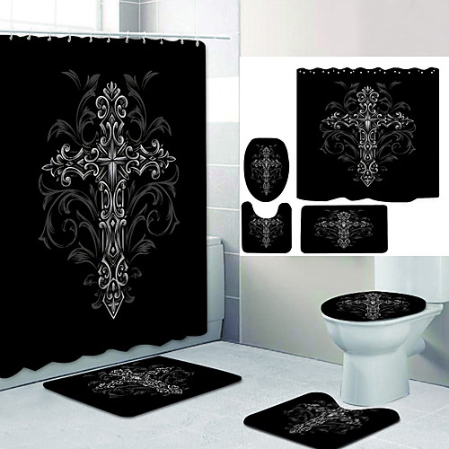 

Bathroom Shower Curtain & Mat Set Modern Polyester New Design