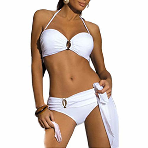 

two piece bikini swimsuits padded swimwear off shoulder bathing suit white bikini sets swimsuit for women and girls (small)