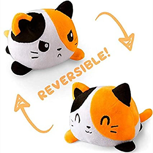 

Reversible Cat Plushie Stuffed Animal Mood Plush Double-Sided Flip White and Black Show Your Mood Without Saying a Word