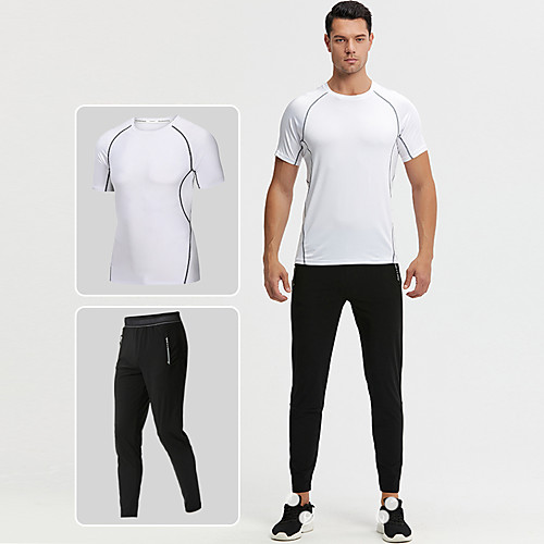 

Men's 2 Piece Tracksuit Athleisure Long Sleeve 2pcs Elastane Breathable Moisture Wicking Sweat Out Fitness Jogging Sportswear Solid Colored Normal Outfit Set White / Black Gray Black Black WhiteGray