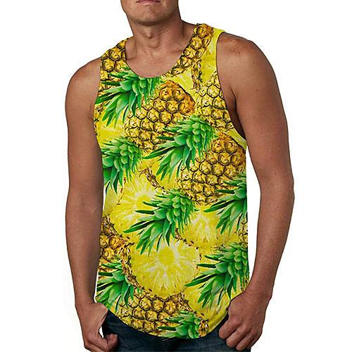 

Men's Tank Top Vest Undershirt 3D Print Pineapple 3D Print Sleeveless Daily Tops Casual Beach Yellow