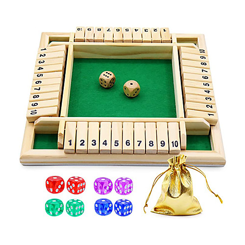 

Shut The Box Dice Game Wooden Board Game a Classic 4 Sided Family Math Game with 10 Dices for Kids Adults 2-4 Players