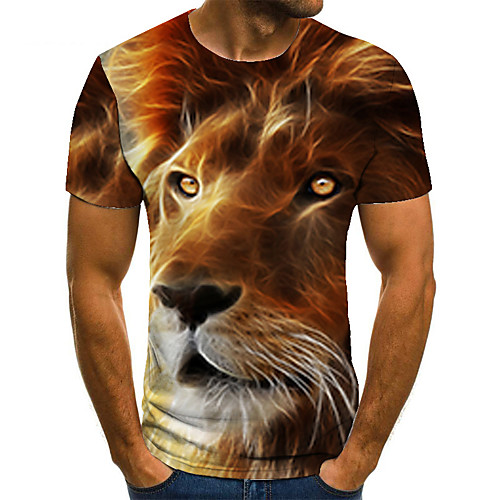 

Men's T shirt 3D Print Animal 3D Print Print Short Sleeve Casual Tops Casual Fashion Light Yellow