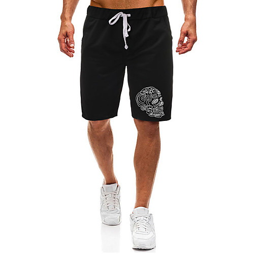 

Men's Casual / Sporty Athleisure Daily Gym Shorts Pants Graphic Skull Short Pocket Elastic Drawstring Design Print Black Light Grey