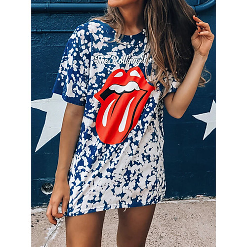 

Women's Shift Dress Short Mini Dress Blue Short Sleeve Print Print Summer Round Neck Casual Cap Sleeve Cotton 2021 S M L XL XXL 3XL