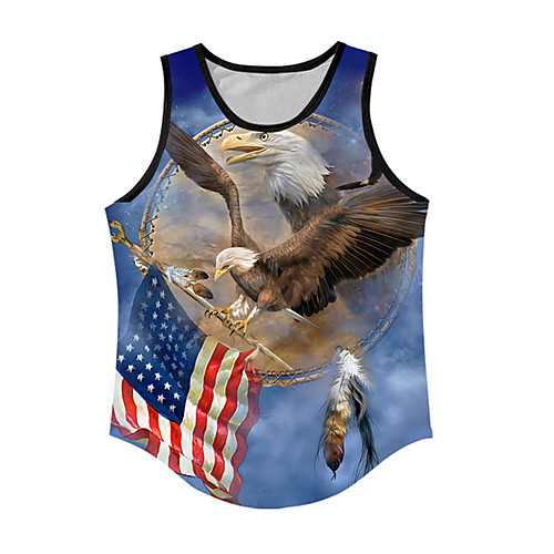 

Men's Tank Top Undershirt 3D Print Graphic Prints Eagle Flag Print Sleeveless Daily Tops Casual Designer Big and Tall Blue