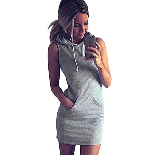 

Women's Summer Basic Sleeveless Hoody Dress Loose Casual Short Mini Dress (S, Gray)