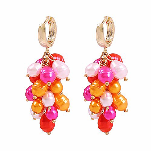 

solememo gold tone elegant handmade multicolored simulated pearl cluster drop earring for women birthday party gift (pink & orange)