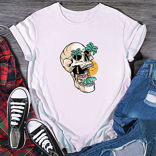 

Women's T shirt Graphic Print Round Neck Tops 100% Cotton Basic Basic Top White Black Purple