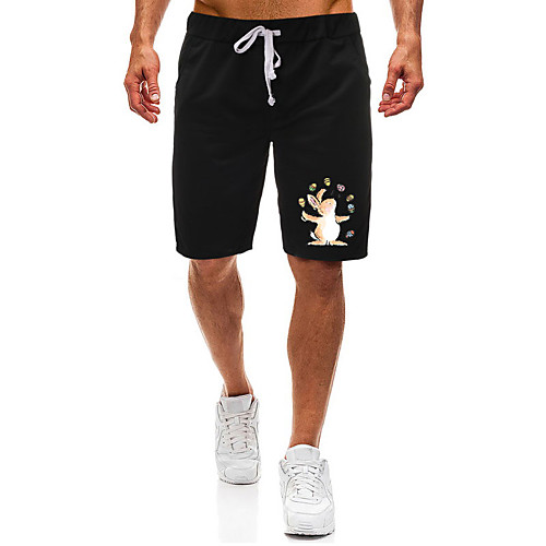 

Men's Shorts Casual / Sporty Daily Sports Easter Sweatpants Shorts Pants Rabbit / Bunny Short Zipper Pocket Print Black Light Grey