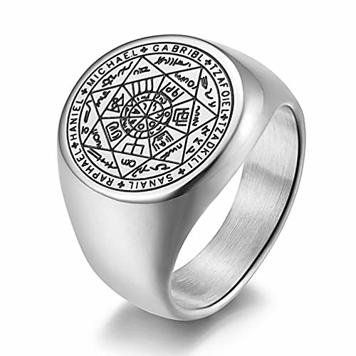 

inreng men's women's stainless steel the seals of the seven archangels ring protection amulet jewelry silver size 7