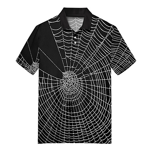 

Men's Polo 3D Print Spider web Button-Down Print Short Sleeve Casual Tops Casual Fashion Soft Breathable Black