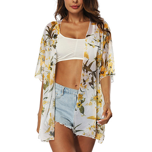 

Women's Cover Up Swimsuit Geometric White Swimwear Bathing Suits