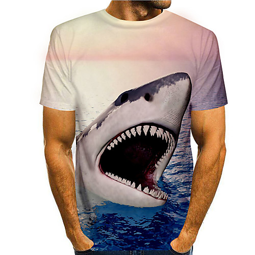 

Men's Tees T shirt 3D Print Graphic Prints Shark Animal Print Short Sleeve Daily Tops Casual Designer Big and Tall White