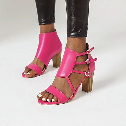 

Women's Sandals Chunky Heel Round Toe PU Synthetics Black Blue Pink