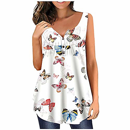 

ifomo sleeveless henley top tank tops for women casual summer sunflower print blouse tee shirt white xl