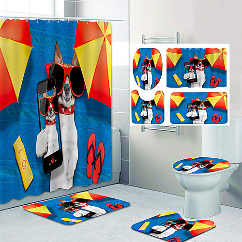 

Bathroom Shower Curtain & Mat Set Classic Polyester Waterproof