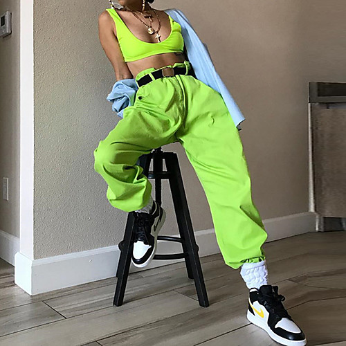 

Women's Stylish Streetwear Comfort Daily Leisure Sports Jogger Pants Plain Full Length Pocket Green