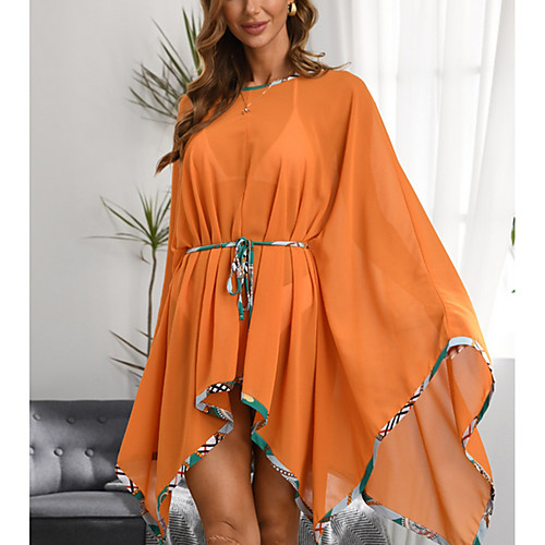 

Women's Tankini Swimsuit Cover Up Swimsuit Cut Out Mesh Solid Color Color Block Orange Swimwear Tunic T shirt High Neck Bathing Suits New Sexy / Rash Guard