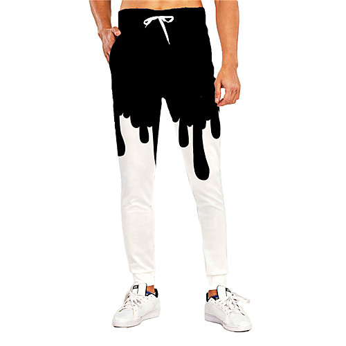 

Men's Casual Athleisure Outdoor Sports Daily Sports Pants Sweatpants Trousers Pants Patchwork Graphic Prints Full Length Drawstring Print Black / White
