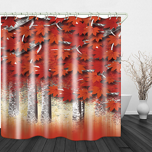 

Red Maple Forest Print Waterproof Fabric Shower Curtain for Bathroom Home Decor Covered Bathtub Curtains Liner Includes with Hooks