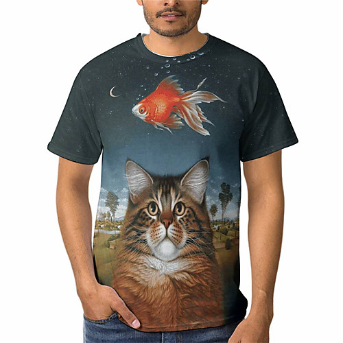

Men's T shirt 3D Print Graphic Animal 3D Print Short Sleeve Daily Tops Basic Casual Dusty Blue