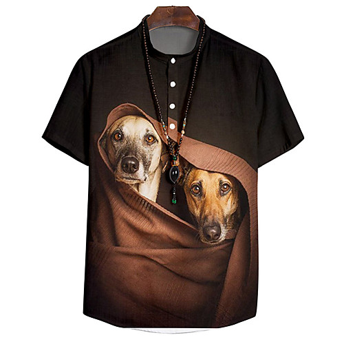 

Men's Shirt 3D Print Dog Animal Button-Down 3D Print Short Sleeve Daily Tops Casual Fashion Yellow