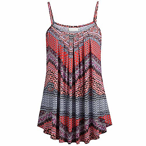 

glvsz women's summer boho floral printed pleated layered sleeveless cami tank tunic top casual shirts blouses(multicolor,m)