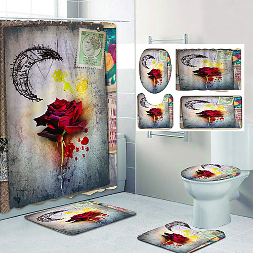 

Bathroom Shower Curtain & Mat Set Classic Polyester Waterproof
