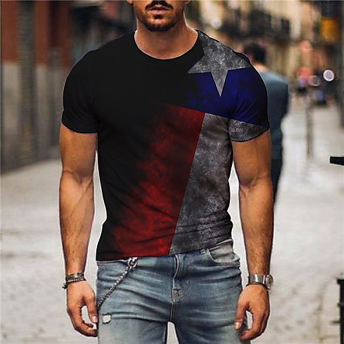 

Men's Tees T shirt 3D Print Graphic Prints National Flag Print Short Sleeve Daily Tops Casual Designer Big and Tall Black