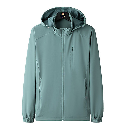 

Men's Hiking Windbreaker Outdoor Solid Color Waterproof Breathable Stretchy Comfortable Jacket Nylon Elastane Full Length Visible Zipper Hunting Fishing Climbing Black Blue Grey Dark Green