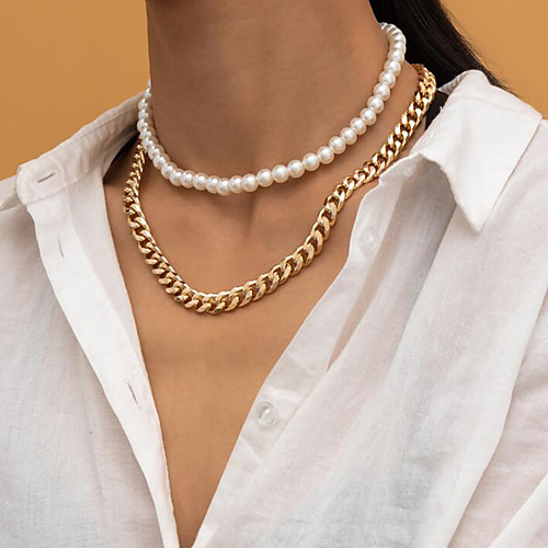 

Choker Necklace Torque Necklace Women's Geometrical Imitation Pearl Artistic Simple Fashion Vintage Trendy Gold Silver 45,52 cm Necklace Jewelry 2pcs for Street Daily Holiday Club Festival Round