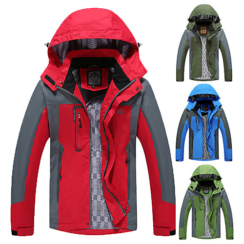 

Men's Hoodie Jacket Hiking Jacket Hiking Windbreaker Outdoor Patchwork Thermal Warm Waterproof Windproof Breathable Outerwear Jacket Top Hunting Ski / Snowboard Fishing Red Army Green Blue Green