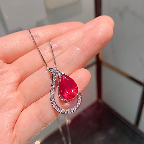 

Women's Blue Red Gemstone Pendant Necklace Necklace Water Drop Necklace Heart Dainty European Korean Sweet Gold Plated Blue Red 30-50 cm Necklace Jewelry 1pc For Wedding Party Evening Street Prom