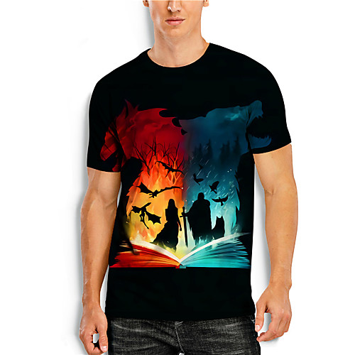 

Men's T shirt 3D Print Graphic Prints Wolf Print Short Sleeve Daily Tops Casual Designer Big and Tall Black