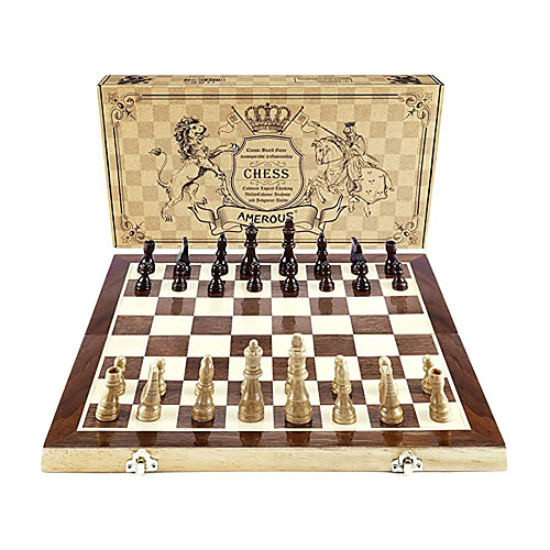 

15x15 Inch Folding Magnetic Wooden Standard Chess Game Board Set with Wooden Crafted Pieces and Chessmen Storage Slots