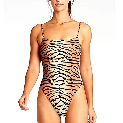 

Women's One Piece Bikini Swimsuit Open Back Print Leopard Brown Swimwear Padded Strap Bathing Suits New Sexy Classic / Tattoo